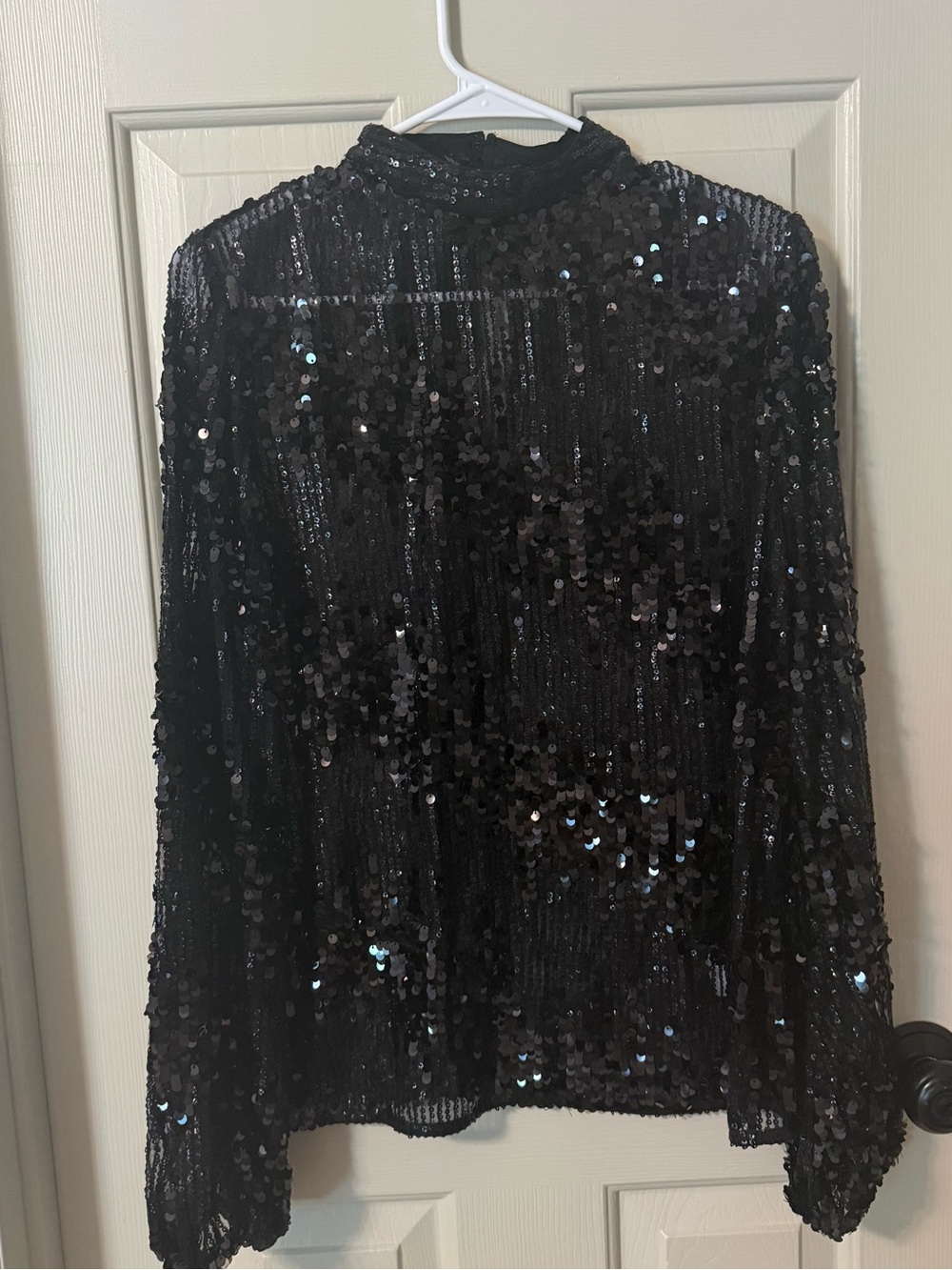 Express Black Sequin Long-Sleeve Shirt